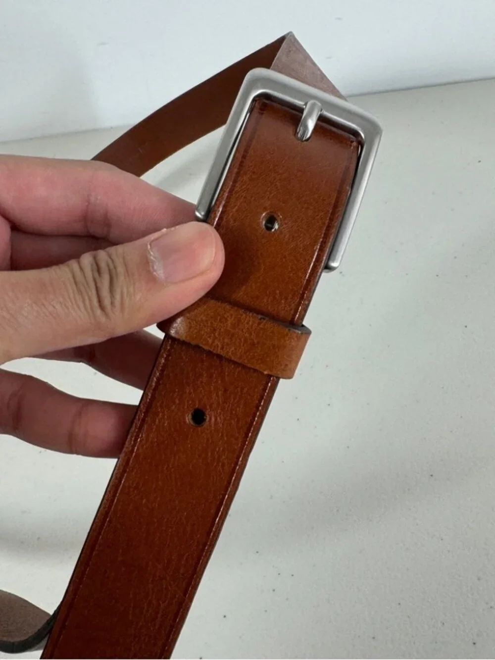 Swedish Leather Belt Brown Genuine Leather Silver Buckle Classic